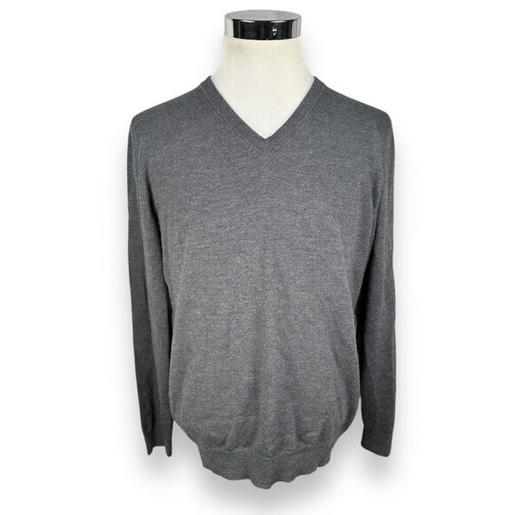 Luciano Barbera Sweater Men’s 54 Gray 100% Wool Long Sleeve V-Neck Pullover - Picture 1 of 10